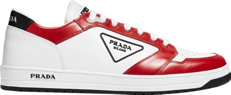 prada low top sneaker red white|Prada sneakers no lace.